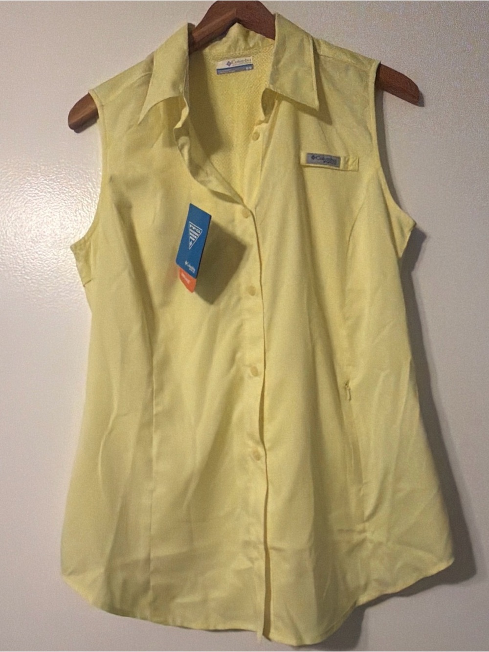 Columbia Women’s PFG Fishing tank Top Bright Yellow Size M Button Up Omni Shade